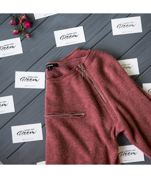 костюм ангоровий із блискавкою на грудях марсаловий