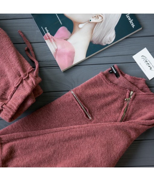 костюм ангоровий із блискавкою на грудях марсаловий