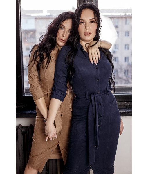 сукня - сорочка замшева синього кольору