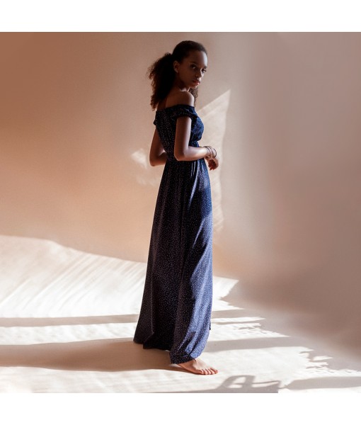 сукня зі спущеним плечем синя