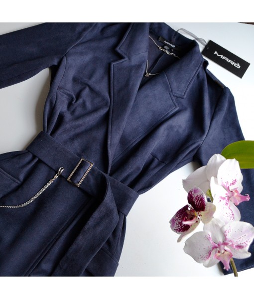 сукня - піджак з погонами замшеве синього кольору