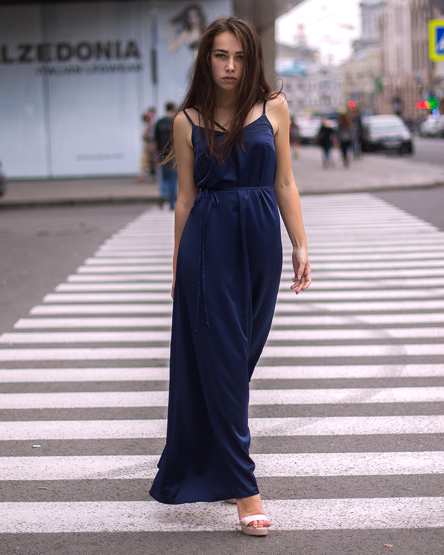 сукня в підлогу французський сатин темно-синя