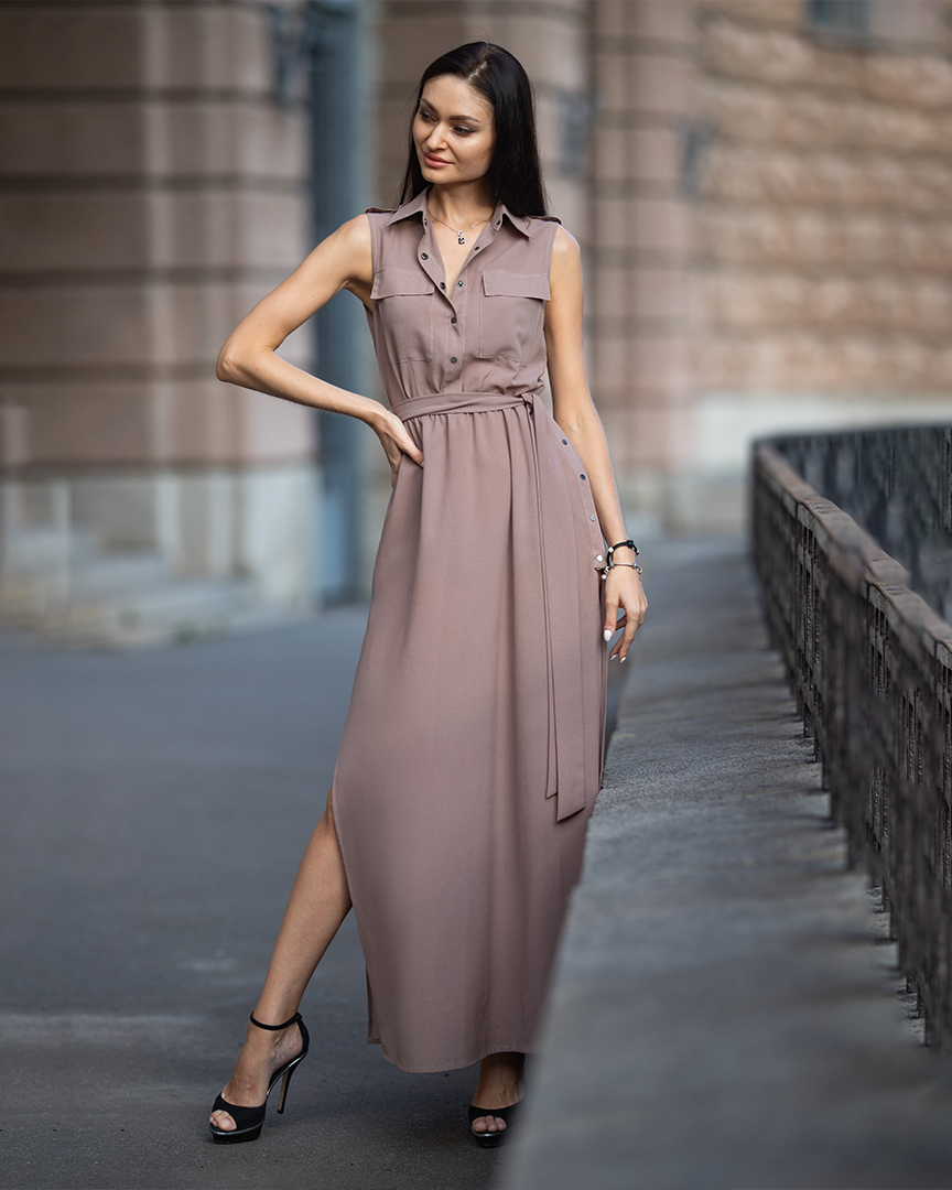 сукня максі на кнопках капучіно