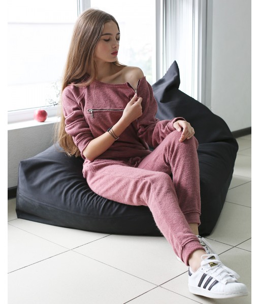 костюм ангоровий із блискавкою на грудях марсаловий