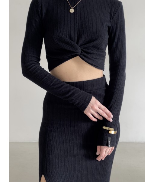 топ з вузлом  чорний жакардовий