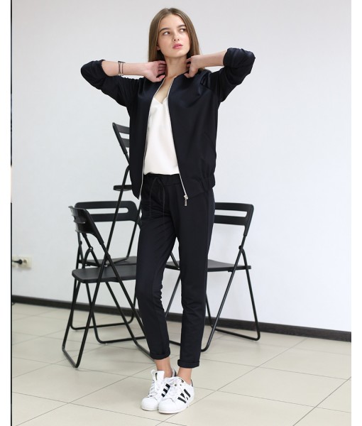 брючний костюм із трикотажу-люрексу чорний