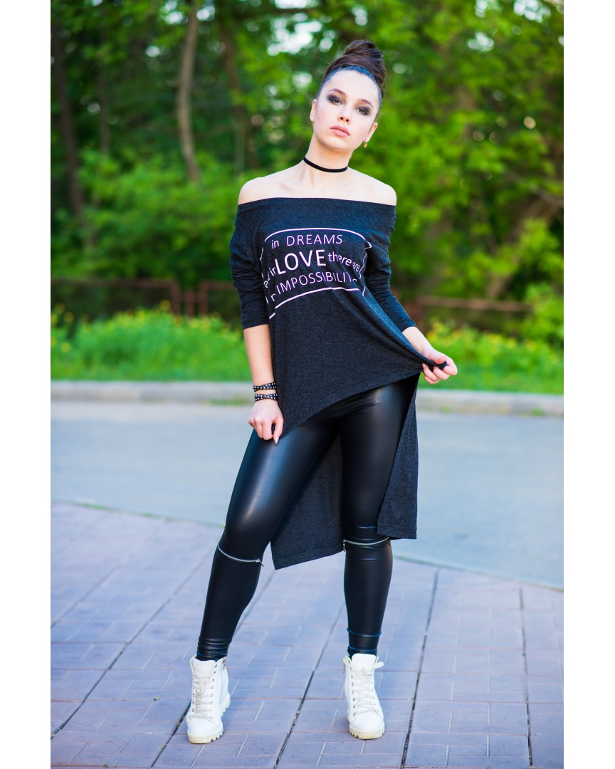 туніка ангорова з принтом темно-синя