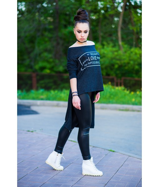 туніка ангорова з принтом темно-синя