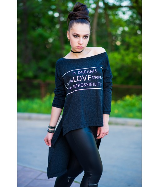 туніка ангорова з принтом темно-синя