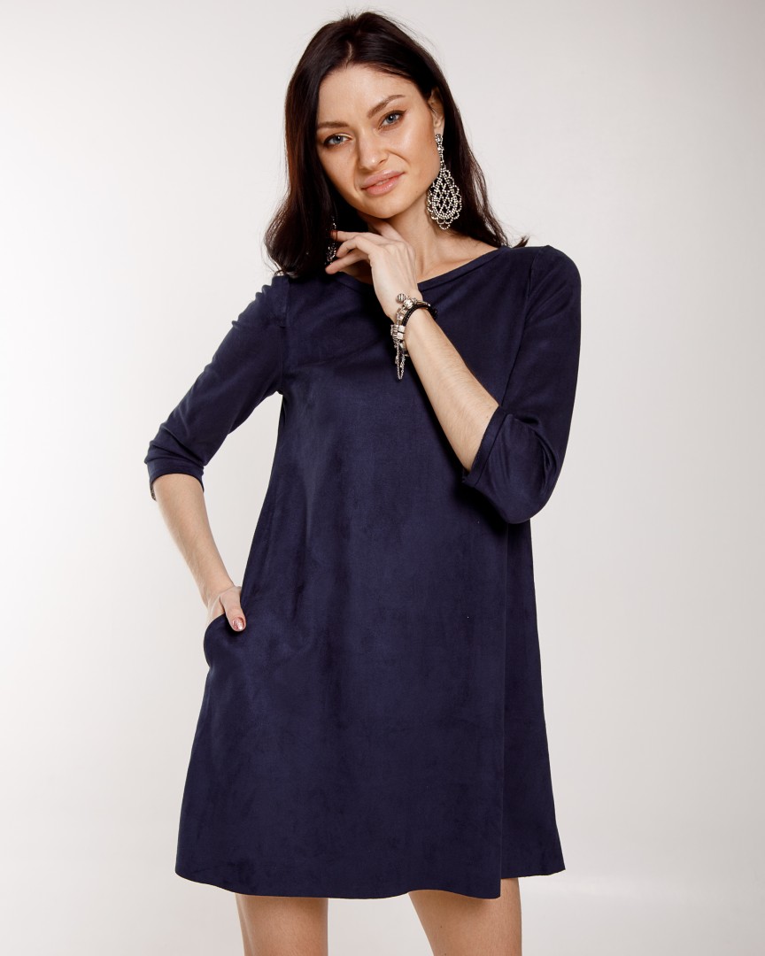 сукня - трапеція замшева синього кольору 