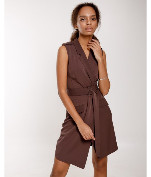 сукня-піджак з погонами без рукава шоколад