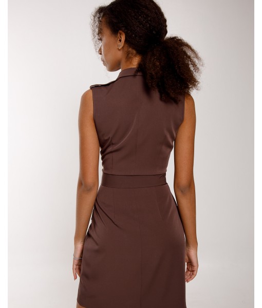 сукня-піджак з погонами без рукава шоколад