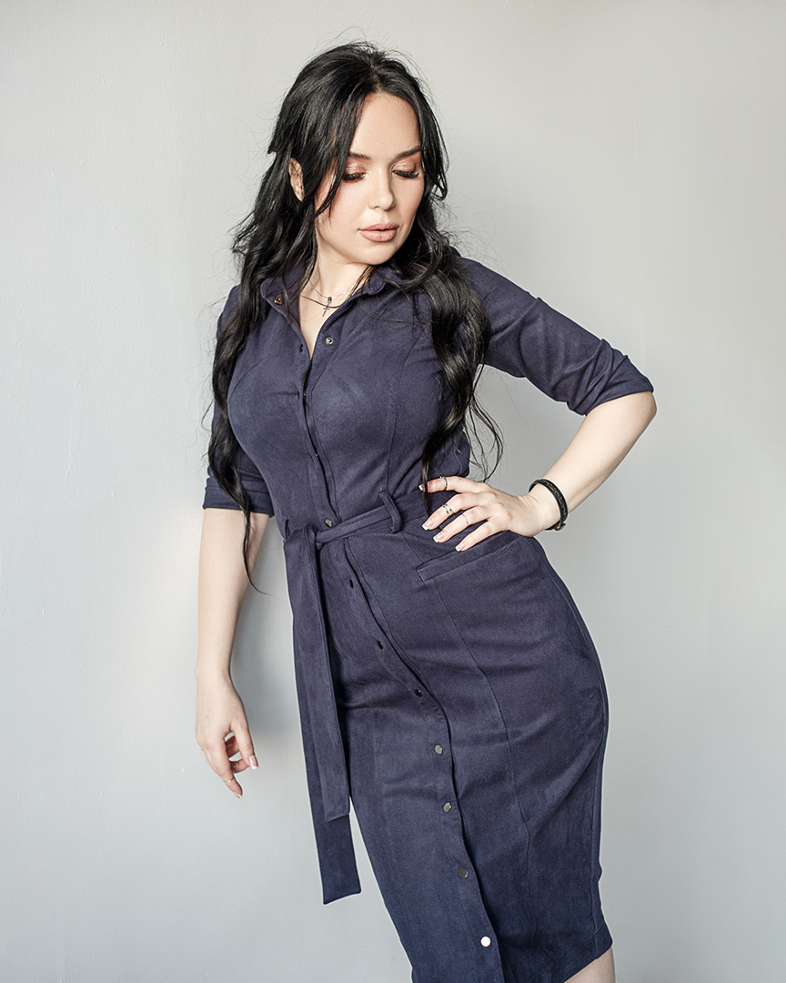 сукня - сорочка замшева синього кольору