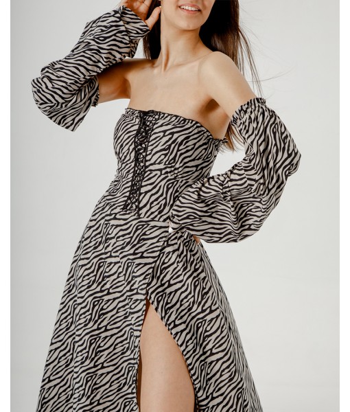 сукня в підлогу на шнурівці принт зебра