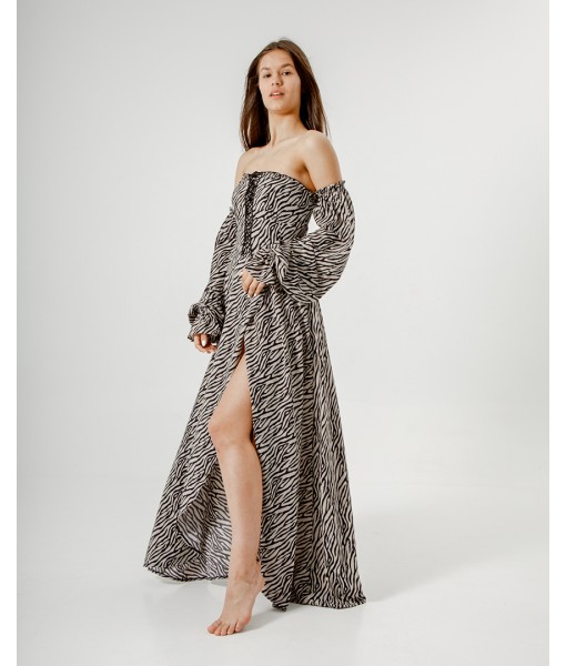 сукня в підлогу на шнурівці принт зебра