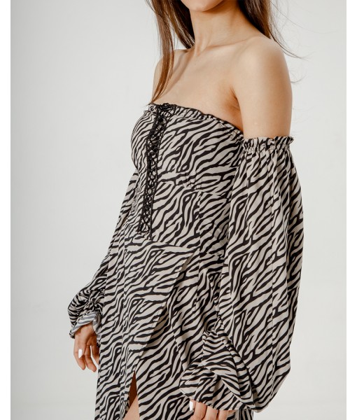 сукня в підлогу на шнурівці принт зебра