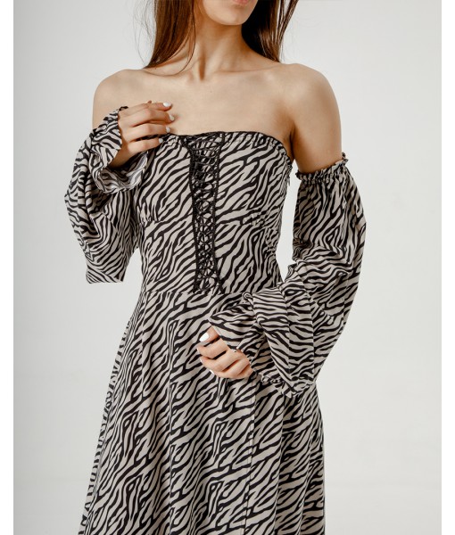 сукня в підлогу на шнурівці принт зебра
