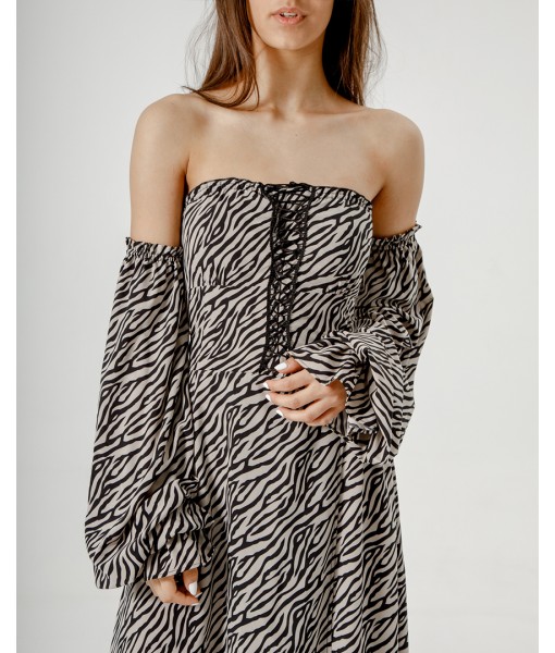 сукня в підлогу на шнурівці принт зебра