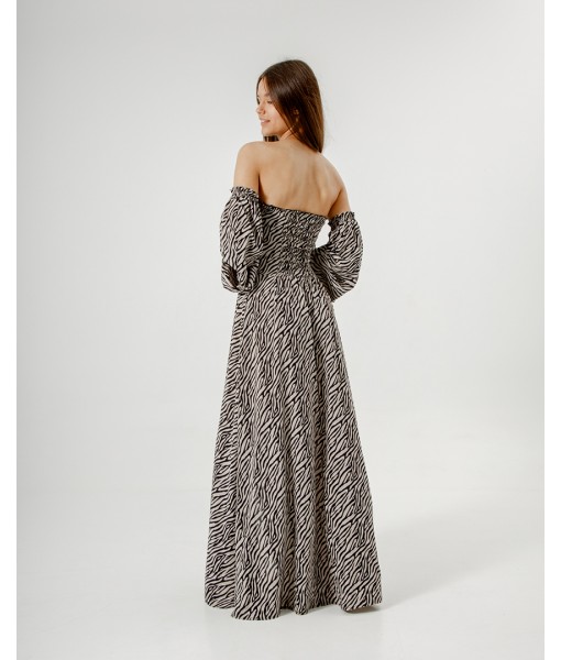 сукня в підлогу на шнурівці принт зебра