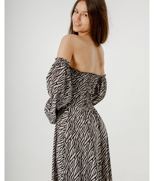 сукня в підлогу на шнурівці принт зебра