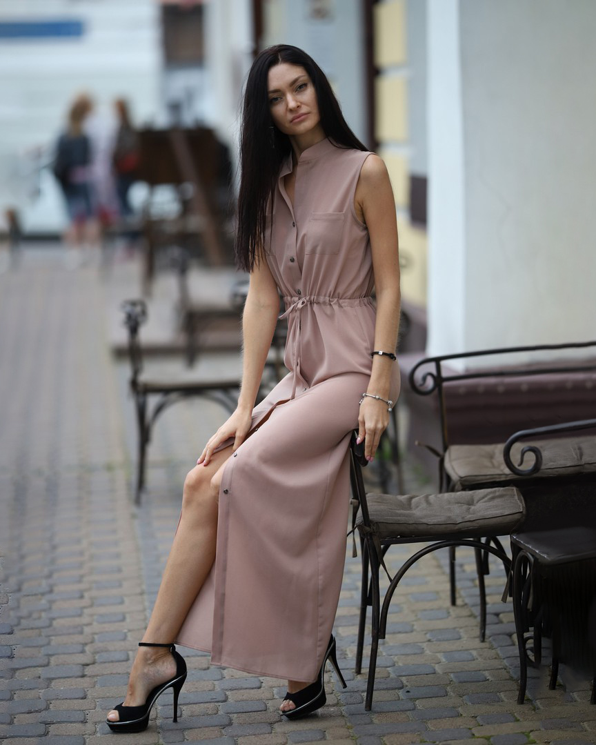 сукня - сорочка в підлогу капучино