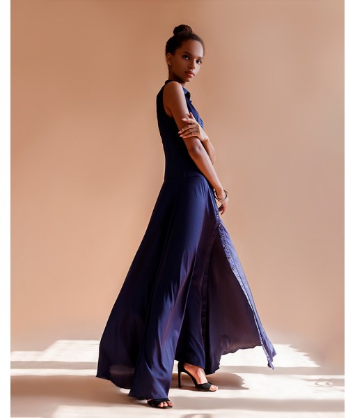 сукня - сорочка в підлогу сатинова синя