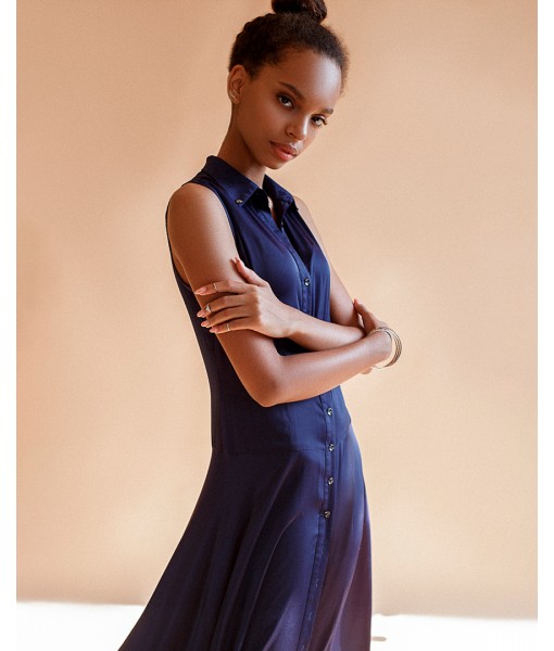 сукня - сорочка в підлогу сатинова синя