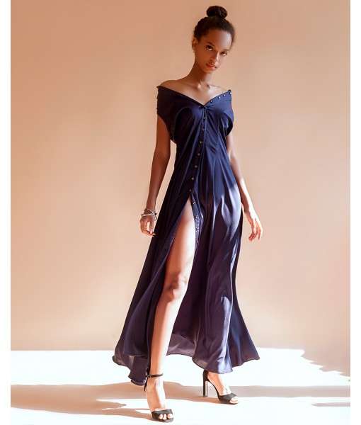 сукня - сорочка в підлогу сатинова синя