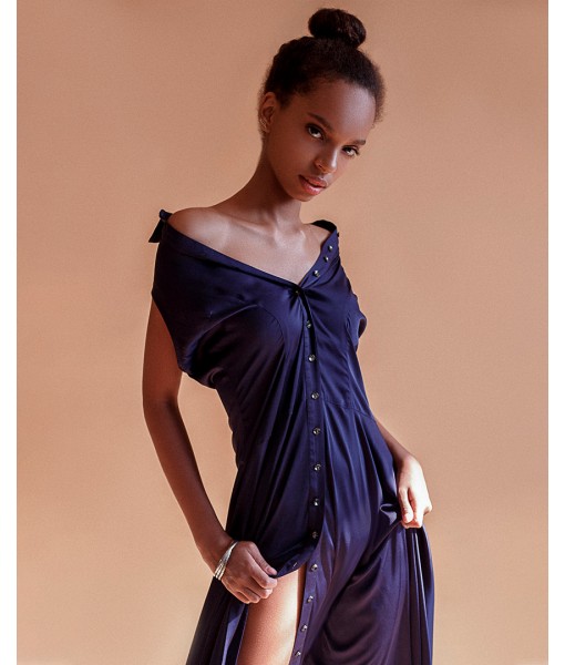 сукня - сорочка в підлогу сатинова синя