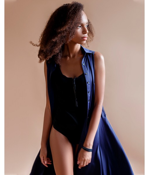 сукня - сорочка в підлогу сатинова синя