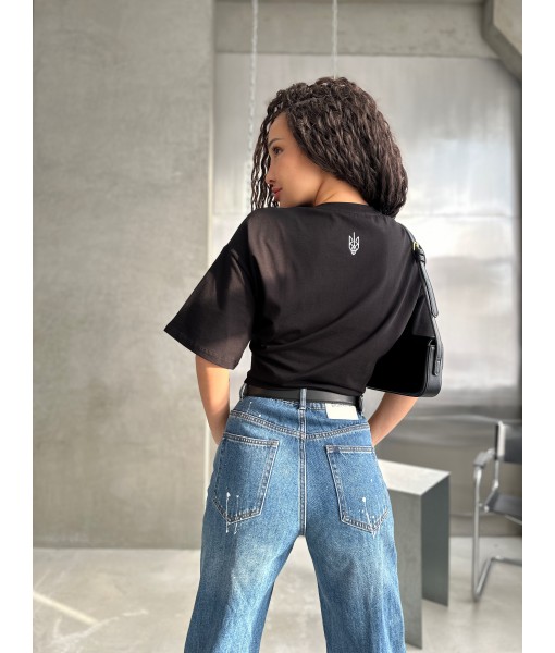 футболка  чорна принт тризуб по спині